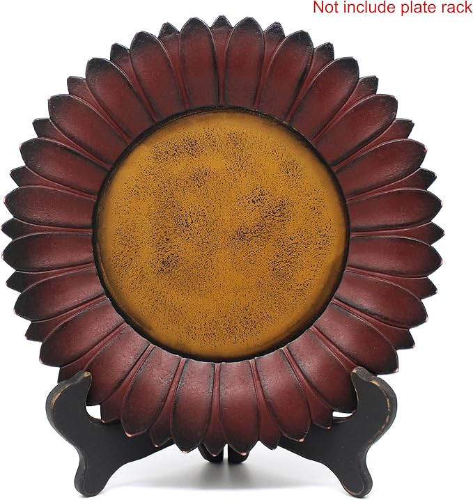 CVHOMEDECO. Sunflower Shape Country Vintage Display Wooden Plate Home and Office Decor Art, 11 Inch (Burgundy)