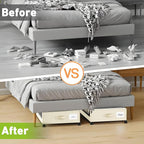 Under Bed Storage with Wheels, Under the Bed Storage Containers with Clear Lids & Label, Underbed Storage Bins, XXL 60L Rolling Metal Drawer for Clothes, Shoes, Toys, Books (4-Pack Beige)