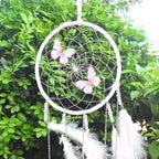Pink Butterflies Dream Catcher Handmade Colorful Feather Dream Catchers Wall Decoration for Girls Kids ，Beautiful Wall Art. Great Decoration for Bedroom,Baby Tent,Sitting Room,Balcony,Party.