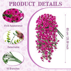 Artificial Hanging Flowers for Outdoor, 2pcs Fake Plants Long Vine Morning Glory Eucalyptus, UV Resistant Realistic Faux Greenery Indoor Outside Patio Porch Garden Spring Summer Decor, Light Purple