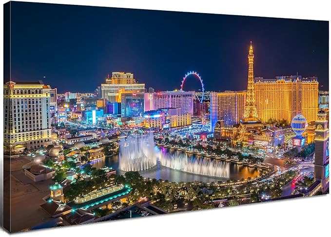 AIYISU Las Vegas Wall Art Skyline Cityscape Picture Wall Decor City Lconic Landscape Picture Nevada Sign Canvas Prints Painting Poster Modern Artwork for Bedroom Living Room Home Decoration 24x48”
