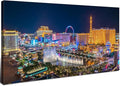 Las Vegas Skyline Wall Art American Cityscape Wall Decor City Night View Canvas Prints Picture Bellagio Fountain Skyscraper Painting Modern Artwork for Bedroom Living Room Home Decoration 20x40”