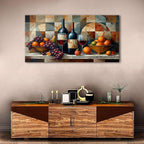 Abstract Kitchen Wall Art Geometric Dining Room Wall Decor Red Wine Glass Canvas Prints Pictures Rustic Farmhouse Fruits Still Life Painting Living Room Wine Bar Art Wall Decor Home Decorations 20x40"