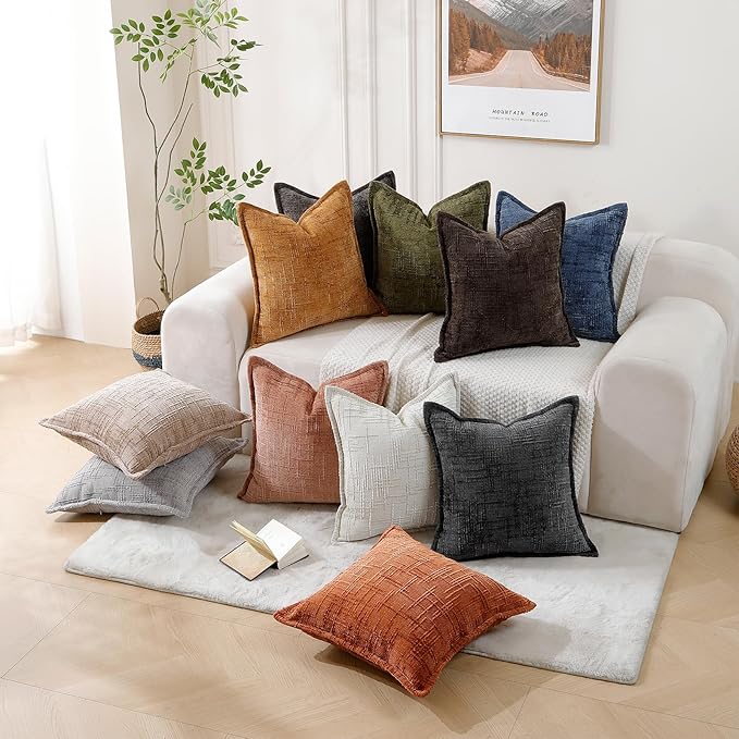 HPUK Fall Chenille Soft Throw Pillow Covers 18x18 Set of 2, Accent Cushion Covers for Living Room, Bedroom, Decorative Solid Color Pillow Covers for Couch, Sofa, Chair, Mustard Yellow