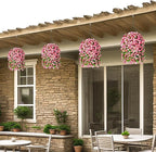 Artificial Faux Hanging Flowers Basket for Spring Summer Outdoor Porch Decor, Fake Silk Colorful Morning Glory Eucalyptus in Planter UV Resistant Look Real for Home Patio Balcony Yard(Pink)
