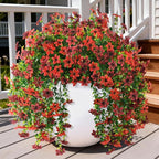 Artificial Hanging Flowers for Outdoors, 2 Pcs Fake Hanging Plant Spring Summer Decoration, UV Resistant No Fade Faux Flower for Porch Patio Yard Window Home Decor(Red Brown)