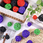 Patelai 36 Pcs Wicker Rattan Balls Decorative Balls for Vase Centerpiece Bowls Orbs Filler for Home Decor,4 Sizes(Orange, Purple, Black, Neon Green,2.4'',2'',1.6'',1.2'')