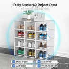 eWonLife Large Shoe Organizer Storage Box with Magnetic Door,12 Pack Clear Plastic Stackable Sneaker Containers for Closet, Connect Left and Right Shoe Box for Entryway, Drop Front, Under Bed (White)