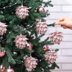 Jetec 8 Pieces Christmas Ornaments Glitter Christmas Tree Hanging Decoration Decorative Artificial Pine Cones Flowers Hanging Ornaments for Winter Wreath Holiday Decor(Rose Gold)