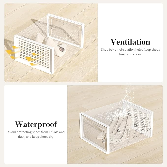 Kuject X-Large Shoe Storage Boxes Organizers Clear Plastic Stackable 12 Pack, Shoe Rack & Holder Substitute, Sneaker Containers, Toy Storage Organizer Bins for Entryway, Closet, Under Bed, White