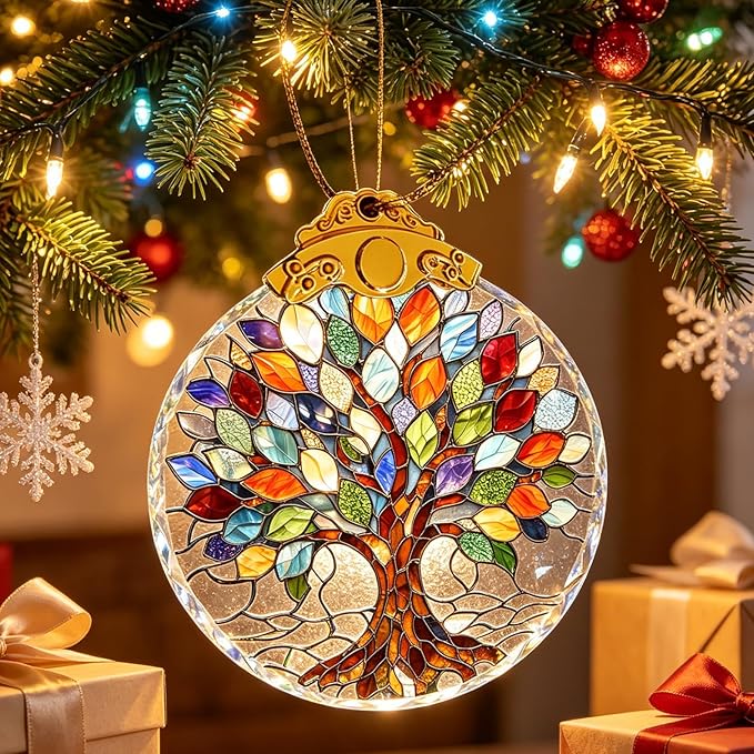 Tree of Life Stained Glass Thank You Gifts for Women Christmas Tree Decorations Crystal Ornaments Appreciation Gifts for Coworkers Teacher Best Friend Boss Birthday Gifts for Mom Car Hanging Ornament