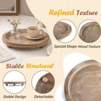 Round Decorative Tray for Coffee Table, Natural Wood Beaded Tray with Detachable Legs, 11.87" Farmhouse Rustic Serving Tray for Living Room, Ottoman, Kitchen Counter, Dining Table Decor