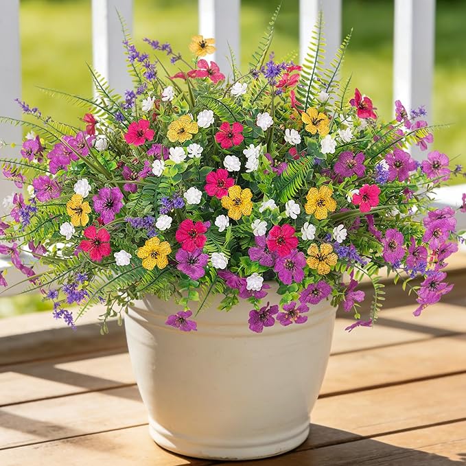 Artificial Fake Flowers for Outdoor Decoration 12 PCS Faux Silk Daisy Flowers for Outdoor Planters Fern Boxwood Monkey Grass UV Resistant for Outside Home Porch Patio Planter Decor
