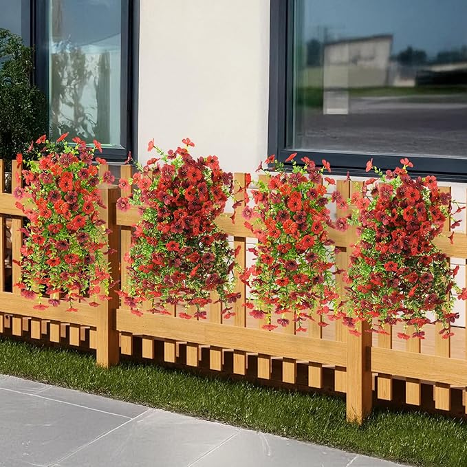 INQCMY 2Pcs Artificial Fake Hanging Flowers for Outdoors UV Resistant Artificial Plants for Spring Summer Decor Look Real Faux Flowers for Outside Home Planter Porch Patio Decor