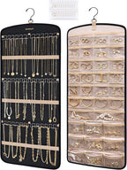 BAGSMART Hanging Jewelry Organizer, Necklace Holder Anti-tangle Earrings Rings Hanger with 20 Jewelry Bags Travel Storage Roll with Pockets Hang on Closet, Wall, Door,1 Piece, Large, Black