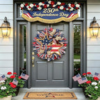 250th Anniversary Patriotic Wreath, 1776-2026 American Independence Day Wreath,16 in Red White Blue Front Door Wreath, Indoor Outdoor Home Decor for 4th of July, Memorial Day, Veterans Day (D)