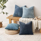 MIULEE Pack of 4 Couch Throw Pillow Covers 16x16 Inch Neutral Blue Soft Decorative Chenille Pillow Covers Farmhouse Accent Cushion Covers for Boho Western Spring Coastal Decor Sofa Bed Living Room