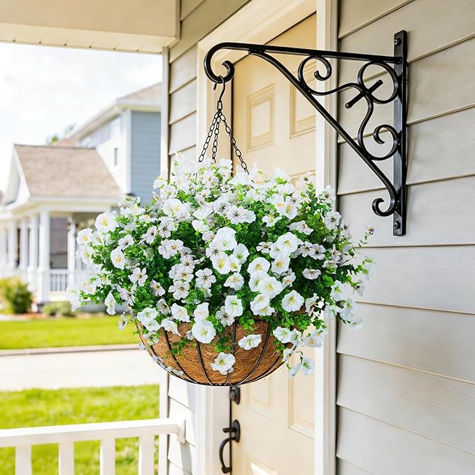 Artificial Flowers for Outdoors Faux Plants Outside Indoor,Realistic UV Resistant Silk Fake Daisy Petunias for Home Patio Garden Back Yard Front Poch Decor Spring Summer(12 Bunches,White)