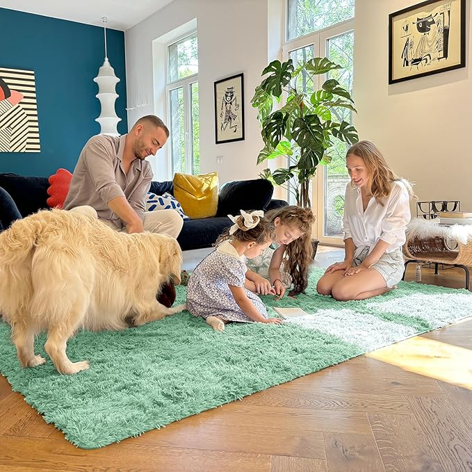 OLANLY 2x6 Machine Washable Runner Rugs for Hallway, Soft Fluffy Shaggy Bedside Rugs for Bedroom, Living Room, Indoor Floor Carpet for Kids Girls Boys, Nursery Rooms, Home Decor Aesthetic, Mint Green