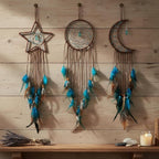 Jetec 3 Pcs Dream Catcher Moon Sun Star Design Handmade Traditional Craft Ornament Wall Hanging Home Decoration Bedroom Wedding Halloween Christmas Decorations(Dark Blue)