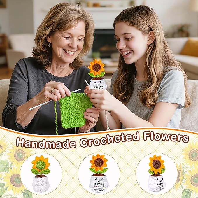 Gifts for Grandma, Grandma Gifts from Grandkids, Birthday Gift for Nana Grandmother GaGa, Mother's Day Birthday I Love You Present for Grandmother, Cute Handmade Crochet Positive Mini Sunflower Doll