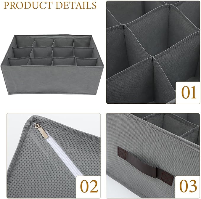 ABOOFAN Closet Organizer Clothes Storage Bin 12-Cell Fabric Storage Box for Socks Underwear Lingerie Ties Foldable Drawer Organizer for Home Closet