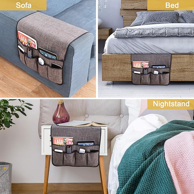 Sofa Armrest Organizer Non-Slip Remote Control Holders for Recliner Couch Chair Armchair Caddy with 5 Pockets for Table,Cell Phone,Ipad,Magazines,Books (Darkgrey, 19 x 35 Inch)