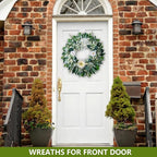 Spring Summer Wreath for Front Door Year-Round, 20" Artificial Greenery Wreath for Porch Wall Window, Farmhouse Holiday Decor with Lamb’s Ear Hydrangea Peony