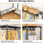 E15 Pro Garment Rack L Shaped Clothes Rack for Corner，Freestanding Clothing Racks for Hanging Clothes，Heavy Duty Closet System with 4 Hanging Rods & 8 S Hooks，48.8"W x 15.8"D x 78.4"H，Black