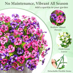 MARTINE MALL 18 Bundles Look Real Artificial Flowers for Outdoors, Realistic Fake Outdoor Flowers, UV Resistant Silk Pansy Flowers for Outside Faux Flowers Plants for Outdoor Porch Patio, Pink+Purple
