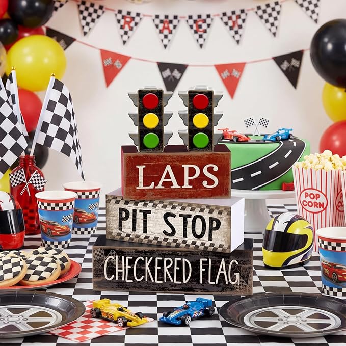 Lineshading 4 Pcs Racing Birthday Party Decoration Race Car Table Decorations Wooden Traffic Light Decor Racing Car Table Centerpieces for Photo Props Decor Birthday Party Supplies