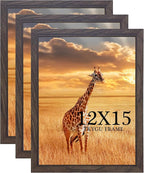 12x15 Picture frame walnut set of 3,Wooden Frame 15x12 Wall Gallery Poster Photo frame with Durable Shatter Resistant Plexiglass for Wall Mounting Family -friend- wedding best gift