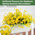 TURNMEON 12 Bundles Artificial Flowers for Outdoors Spring Decor, Realistic UV Resistant Fake Plants Faux Plastic Flowers for Outside Planter Home Gardens Porch Yards Cemetery Summer Decor(Yellow)