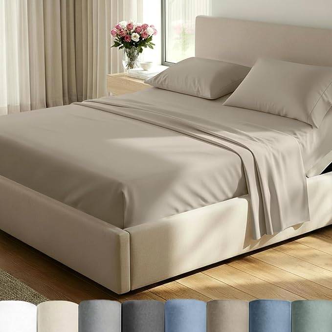 California Design Den Split King Sheet Set - 100% Cotton, 600 Thread Count, Breathable Luxury King Size Sheets for Adjustable Bed, Luxury Hotel-Quality Sheets with Soft Sateen Weave (Cool Taupe)