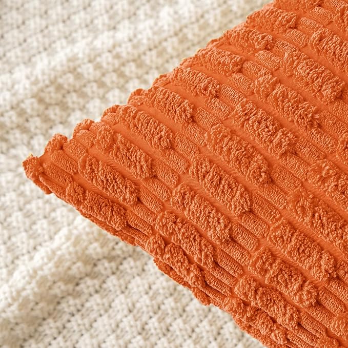MIULEE Pack of 2 Orange Corduroy Decorative Pillow Covers 20x20 Inch Soft Boho Striped Throw Pillow Covers Modern Farmhouse Home Decor for Halloween Thanksgiving Summer Sofa Living Room Couch Bed