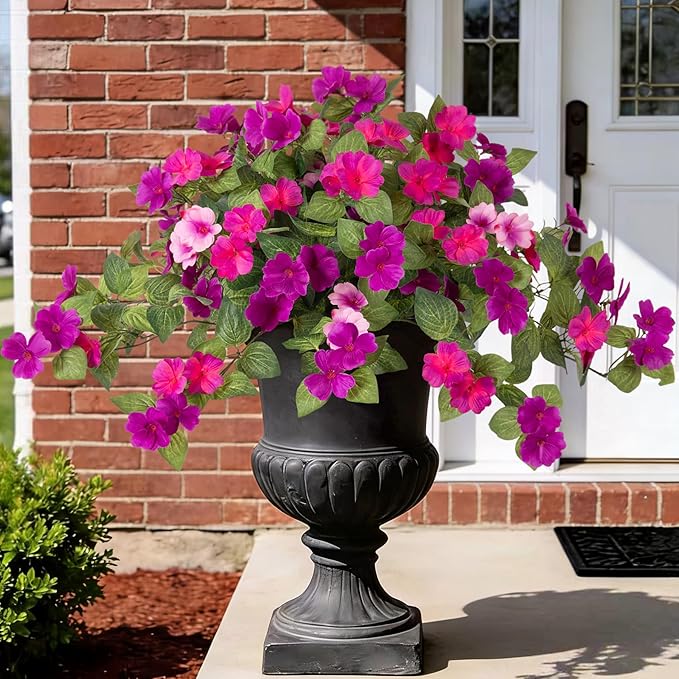 Artificial Fake Flowers for Outdoors Spring Decoration 2 Bundles Faux Flowers Plants for Outdoor Planters UV Resistant Silk Realistic Flowers for Outside Home Garden Front Porch Patio Décor