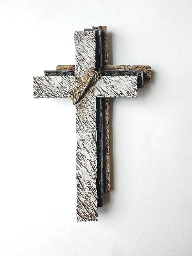 Eagrafts Rustic Decorative Layered Wood Texture Resin Wall Cross, Home Wall Decor