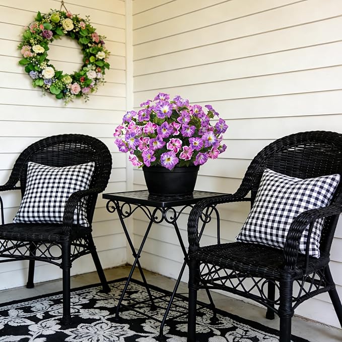 6 Pcs Artificial Petunia Flowers for Outdoor, Fake Spring Petunias Faux Silk Flowers for Outdoors UV Resistant Plants for Planters Garden Porch Patio Window Box Indoor Table Decor(Violet Lotus)