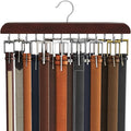 Belt Hanger for Closet, Sturdy Wood Belt Rack Closet Accessories with 14 Hooks Belt Organizer for Closet Organizers and Storage Max 42 Belts-Mahogany 1 Pack