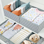 Fabric Drawer Organizer Bins for Nursery – 12 Pack Clothe Drawer Dividers for Baby Dresser, Grey Heart Pattern Storage Boxes for Clothes, Diapers & Accessories