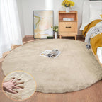 Round Rugs 8ft Shag Washable Fluffy Area Rugs for Bedroom Light Brown Beige Large Circle Faux Rabbit Shaggy Fur Rug for Living Room Nursery Rug