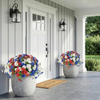 Hananona 2 Set Artificial Outdoor Flowers with Hanging Basket, 2 Hanging Planters with 24 Pcs Flowers for Summer Front Porch Garden Patio 4th of July Home Decor (2, Red, White, Blue)