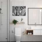 Framed Funny Movie Bathroom Canvas Wall Art Set of 2 – Black and White Vintage Comedy Movies Wall Decor, Humor White Chicks Posters Prints for Bathroom Toilet Humour Signs – 16x24in