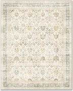 Washable 8x10 Area Rugs for Living Room, Boho Non-Slip Vintage Distress Large Rugs for Bedroom Dining Room Nursery Office, 0.3" Neutral Oriental Throw Thin Carpet, Grey/Beige/Orange/Multi