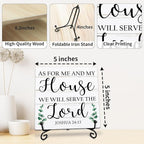 As For Me And My House We Will Serve The Lord Wooden Sign - 5" Christian Wooden Plaque With Metal Support - Rustic Tabletop Home, Office Room Decor - Gifts For Family & Friends - A04