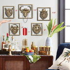 JJALIGHTS Exquisite Resin Animal Head Wall Sculpture (Gift Metal Frame) - Imitation Copper Vintage Decor for Living Room, Bedroom & Office | Decorative Wall Hanging Art (Lion)