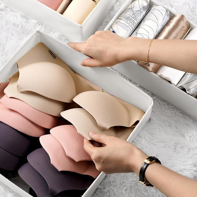 Criusia Underwear Sock Drawer Organizer Dividers 8 Set, Foldable Dresser Closet Organizers and Storage Bins for Baby Clothing, Sock, Underwear, Bra, Ties, Scarf (White)