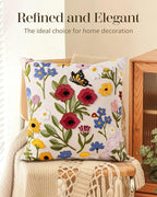 Embroidered Throw Pillow Cover 18x18 Inch - Spring Summer Boho Decorative Pillow Cover with Zipper for Living Room Couch Sofa Bed Aesthetic Design Retro Flower Cushion Pillowcase