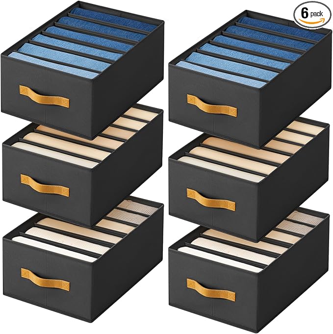 DIMJ Large Wardrobe Clothes Organizers - Foldable Closet Clothing Organizer for Jean Sweater Shirt Pants Underwear Bra, Divided Clothes Storage, Grey Closet Shelf Organizer Boxes