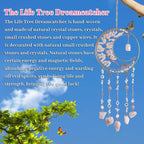 Dream Catchers Tree of Life Dream Catcher Rose Quartz Dreamcatcher Wall Decor with Healing Crystal Stone Dream Catcher Crystals for Windows for Bedroom Home Decor Birthday Garden-Pink